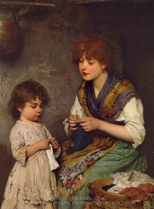 APRENDIENDO A TEJER - Pintura de Eugene de Blass