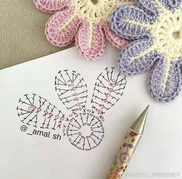 Flores, apliques con su gráfico para hacerlas en crochet