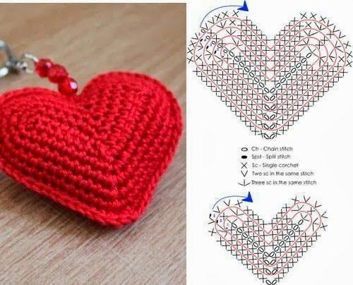 esquema para hacer corazón en 3d crochet