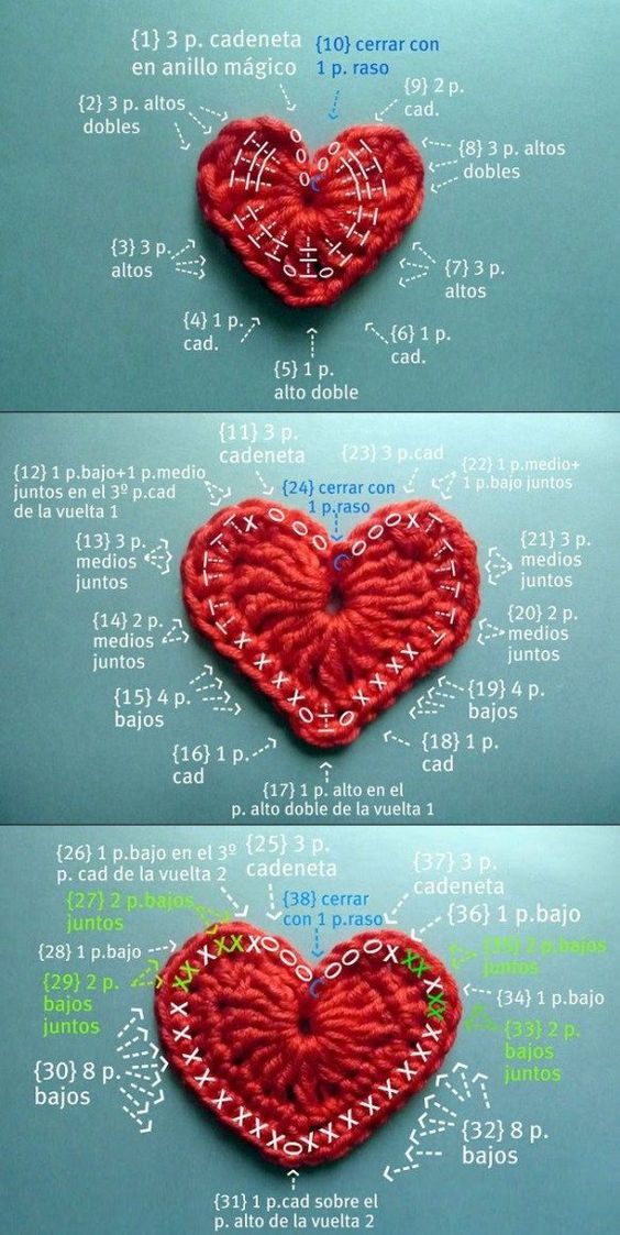 graficos corazón crochet plano