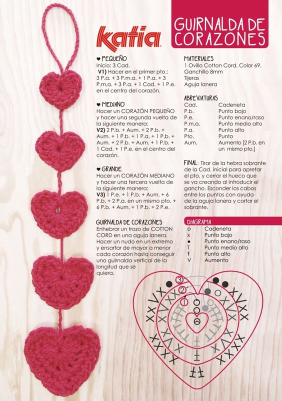 graficos adorno corazones crochet plano