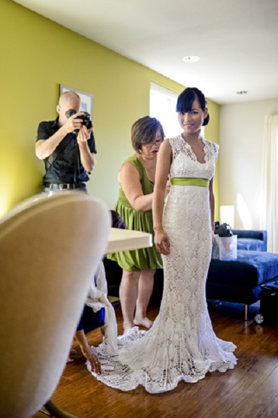 Vestido en crochet con cinturón alto en verde