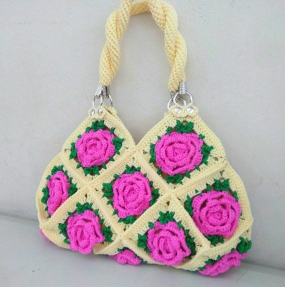 bolsos de moda cuadraditos de la abuela en crochet