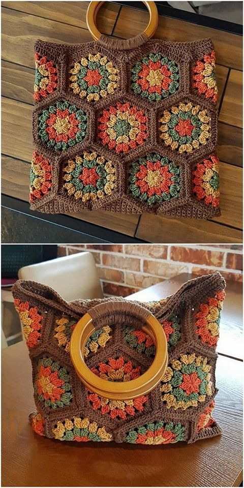 bolsos de moda cuadraditos de la abuela en crochet