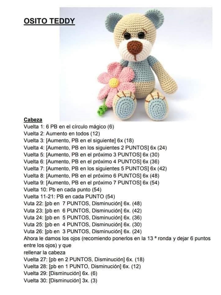 Osito Teddy de Primavera - Patrón en castellano